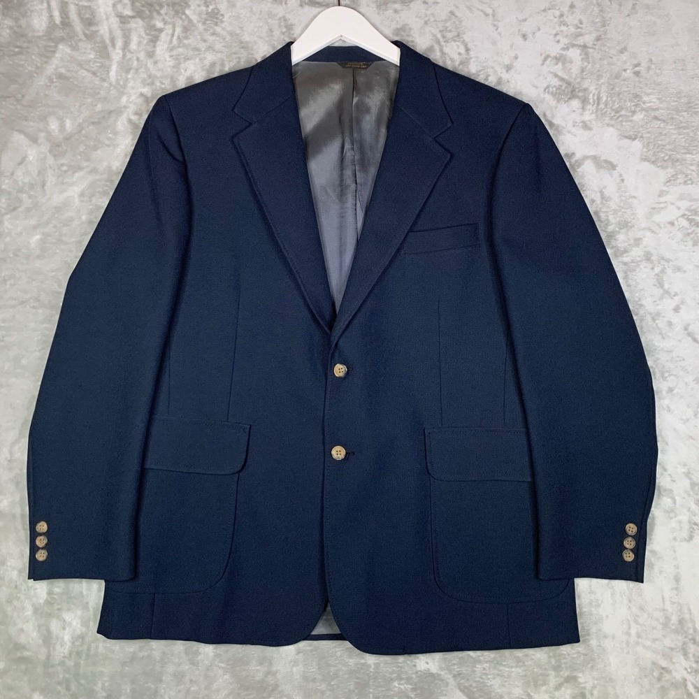 VTG Levi's Panatela Blazer Sport Coat Men 44R Navy Blue Two Button Patch Pockets